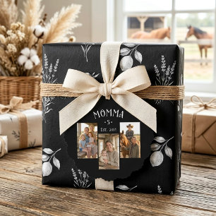 3 Photo Mom Established Kids Count Chic Black Ornament Card