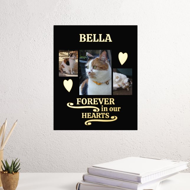 3 photo name pets forever memorial black gold foil prints (In Situ (Desk 3))