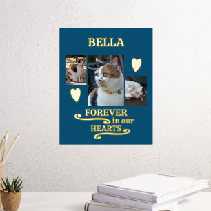 3 photo name pets forever memorial blue gold foil prints