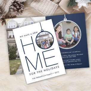 3 Photo New Home Christmas Ornament Navy & White Holiday Card