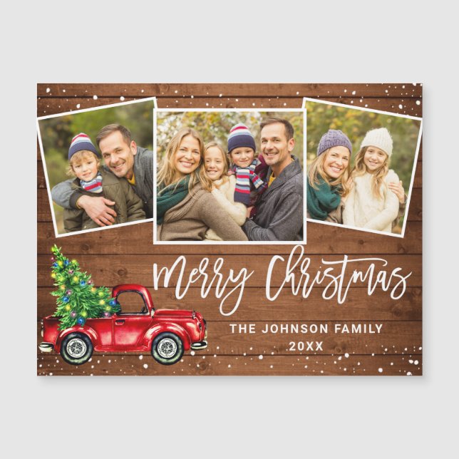 3 PHOTO Noël Camion rouge Salutation Carte magnéti (Devant)