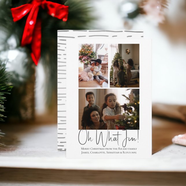 3 Photo oh Quel modèle de Noël amusant (Oh what fun, 3 photo template Christmas flat card from Ricaso. Add your own photographs and text)