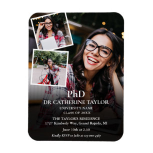 3 Photo PhD Degree Graduation Party Invitation Magnet