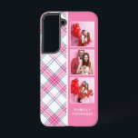 3 Photo Preppy Pink Plaid Modern Girly Custom Name Samsung Galaxy Case<br><div class="desc">3 Photo Preppy Pink Plaid Modern Girly Custom Personalized Name Smartphone iPhone Case features a 3 of your favourite photos with your custom name on a stylish preppy pink, blue and white plaid pattern. Perfect for birthday, Christmas, Mother's Day, sister, best friend and more. Designed by © Evco Studio www.zazzle.com/store/evcostudio...</div>