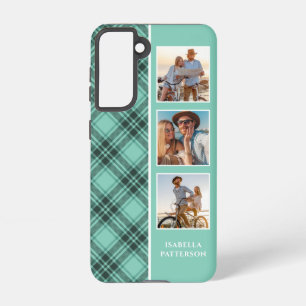 3 Photo Preppy Plaid Modern Girly Custom Name Samsung Galaxy Case