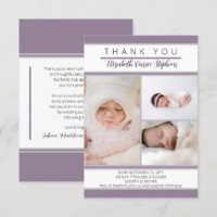 3 Photo Purple Baby Shower |Birth Announcemen