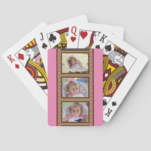 3 Photo Retro Film Strip Pink Playing Cards (Back)