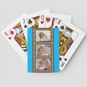3 Photo Retro Filmstrip Blue Playing Cards