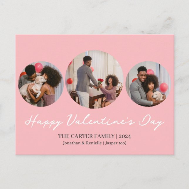 3 photo Round collage valentine's day Family  Holiday Postcard (Front)