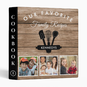 3 Photo Rustic Wood Family Recipe Cookbook Binder