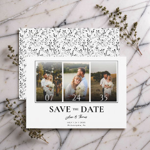 3 Photo Simple Greenery Save The Date Wedding Invitation