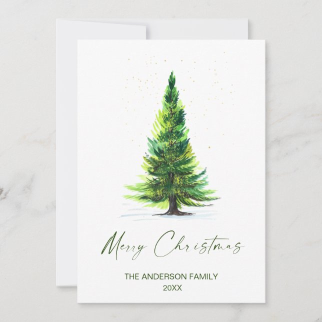 3 PHOTO Simple Minimalist Christmas Tree Greeting Holiday Card (Front)