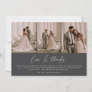 3 Photo Simple Script Wedding Thank You Card