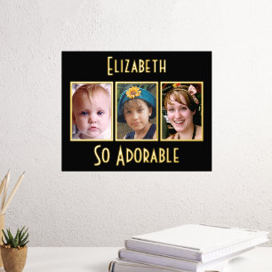 3 photo so adorable add name black gold foil prints