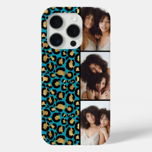 3 Photo Teal And Gold Leopard Print iPhone 15 Pro Case