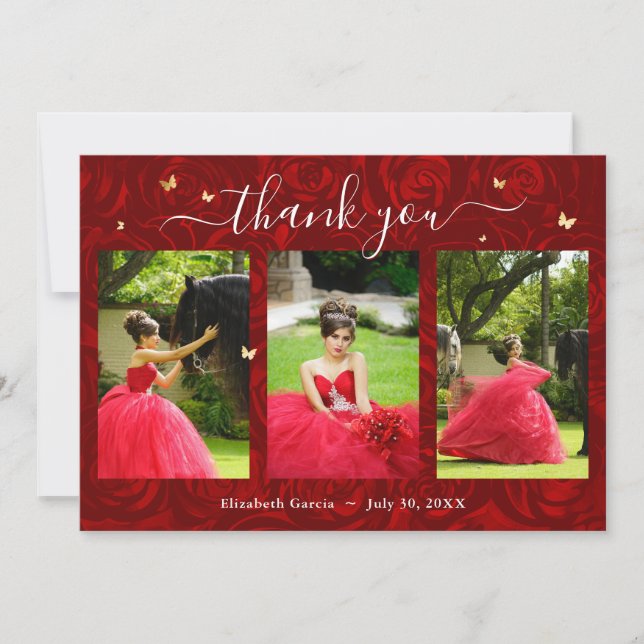 3 Photo Template Elegant Gold and Red Quinceanera (Front)