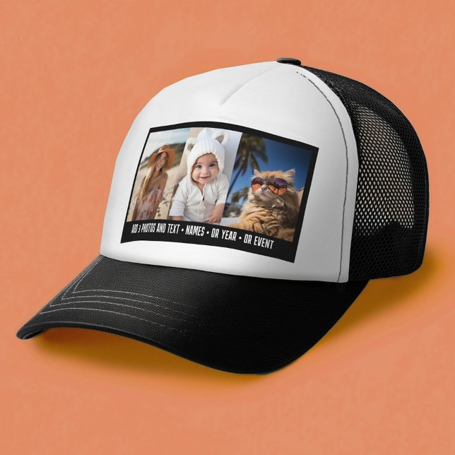 3 Photo Template Modern Minimal Text Over Photo Trucker Hat (Custom Trucker Hat)