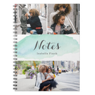3 Photo Turquoise Watercolor Notebook