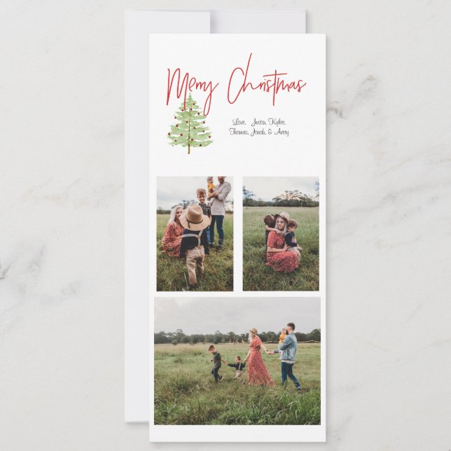 3 photo Watercolor Christmas Card Plaid on Back (Front)