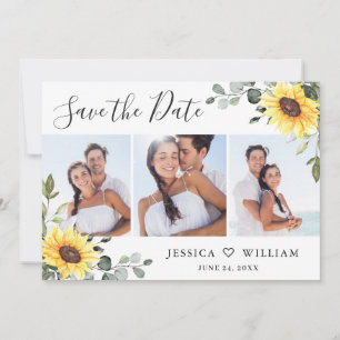 3 Photo Watercolor Sunflowers Eucalyptus Wedding Save The Date