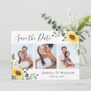 3 Photo Watercolor Sunflowers Eucalyptus Wedding Save The Date