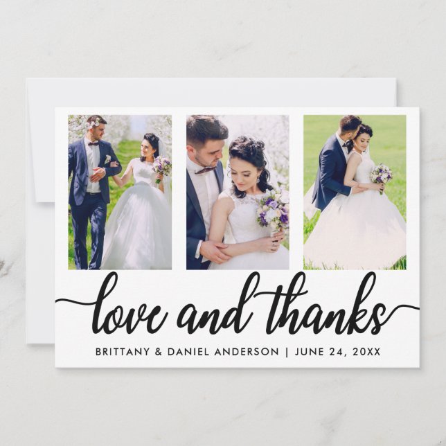3 Photo Wedding Love and Thanks Thank You Card (Front)