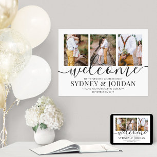 3 Photo Wedding Welcome Elegant Black Calligraphy Poster