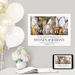 3 Photo Wedding Welcome Elegant White Calligraphy Poster<br><div class="desc">Welcome wedding guests to your ceremony or reception with an elegant custom 3 photo collage 18"x24" poster. Pictures and all text are simple to personalize. (IMAGE PLACEMENT TIP: An easy way to centre a photo exactly how you want is to crop it before uploading to the Zazzle website.) The modern...</div>
