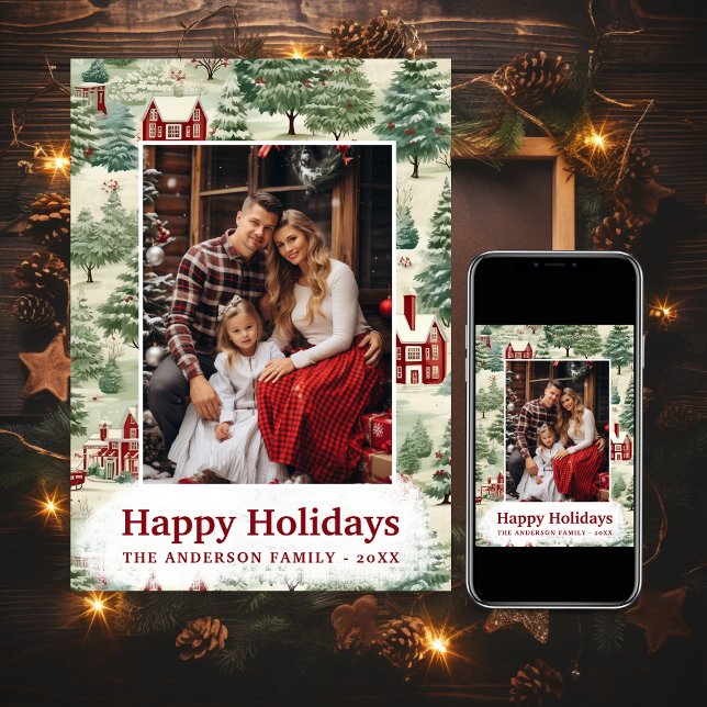 3 Photo Woodland Cute Rustic Country Christmas Holiday Card (Creator Uploaded)