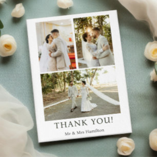 3 Photographs Personalized Wedding With Message  Thank You Card