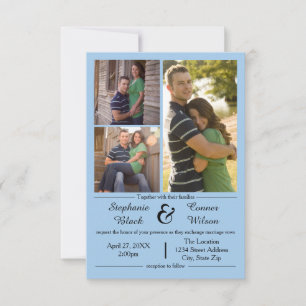 3 Photos Blue - 3x5 Wedding Invitation