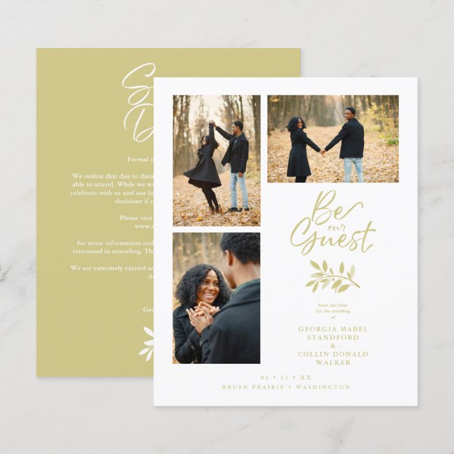 3 Photos Budget Gold Effect Fancy Branches Wedding (Front/Back)