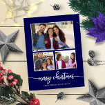 3 Photos Collage Cute Script Merry Christmas Blue Postcard<br><div class="desc">3 Photos Collage Cute Script Merry Christmas Blue Postcard</div>