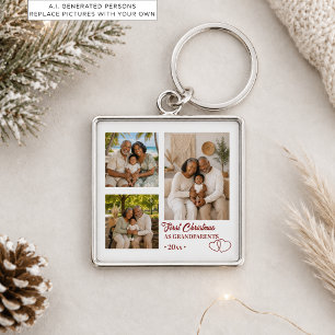 3 Photos Collage First Christmas as Grandparents Keychain