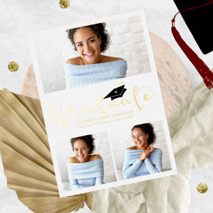 3 Photos Collage Grad Announcement Foil Invitation
