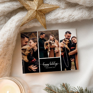 3 Photos Collage Happy Holidays Christmas Black Postcard