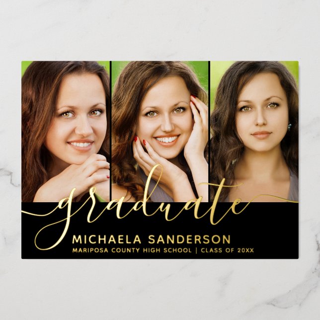 3 Photos Collage photo Faire-part de graduation (Recto)