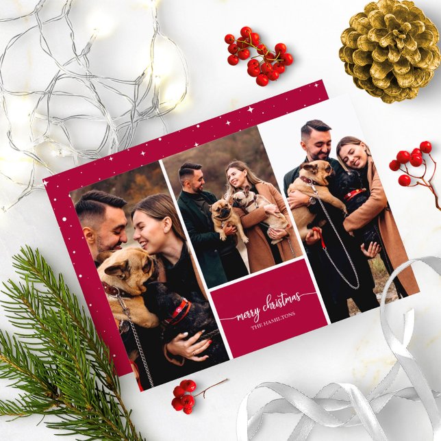 3 Photos Collage Stylish Font Merry Christmas Invitation (Creator Uploaded)