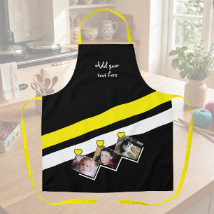 3 photos custom text black yellow apron