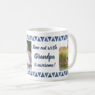 3 Photos & Custom Typography - Blue Border Grandpa Coffee Mug