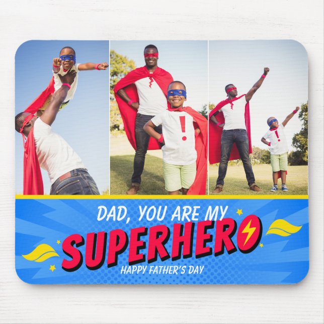 3 Photos Cute Comic Superhero Fathers Day Mouse Pad (Front)