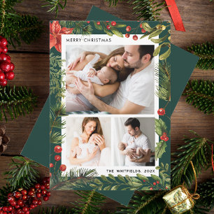 3 Photos Family Christmas Holidays Botanical Holiday Card