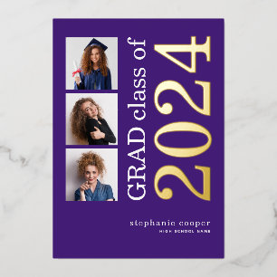 3 Photos Grad 2025 Purple Gold Foil Announcement