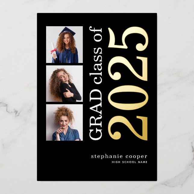 3 Photos Grad 2025 Real Gold Foil Announcement (Front)