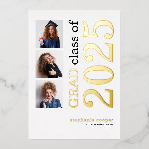 3 Photos Grad 2025 Real Gold Foil Faire-part