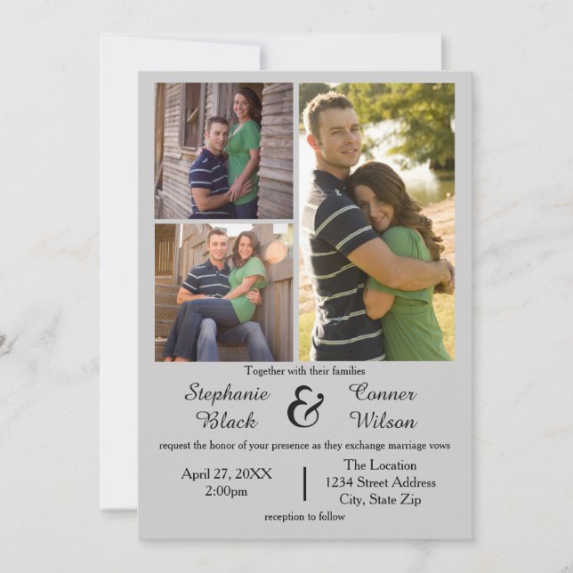 3 Photos Grey - Wedding Invitation (Front)