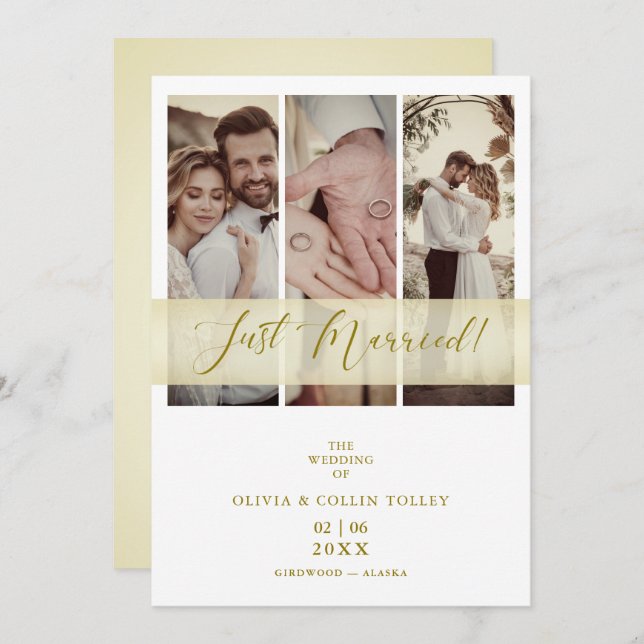 3 Photos Just Married Hand Lettered Quote Eloped (Front/Back)