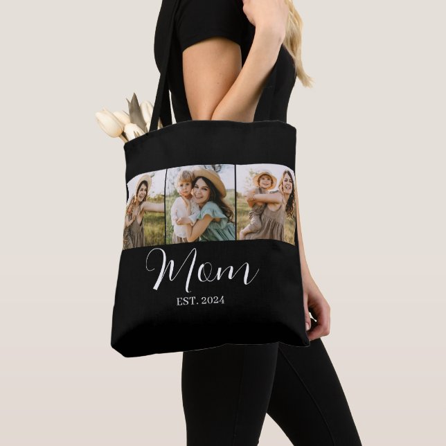 3 Photos Mom Established Script Custom Tote Bag (Close Up)