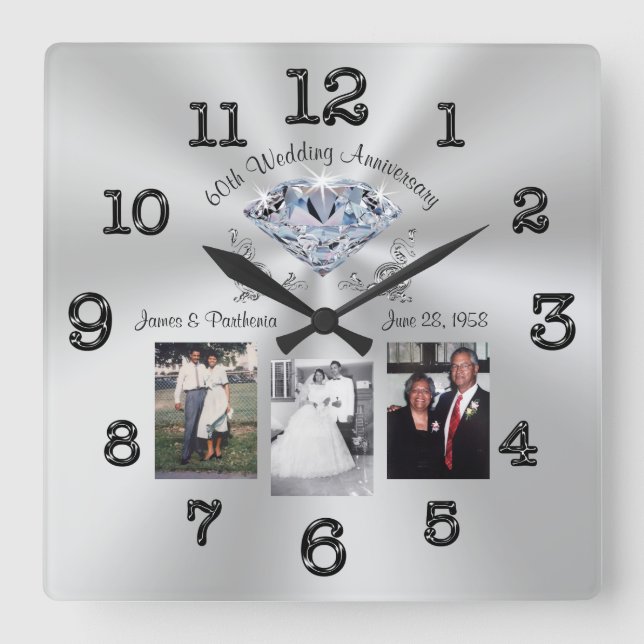 3 photos personnalisées Horloge du 60e anniversair (Recto)