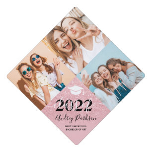 3 photos pink glitter graduate script graduation cap topper